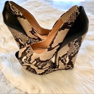 L. A. M. B : “Amour” Snakeskin Platform Wedges